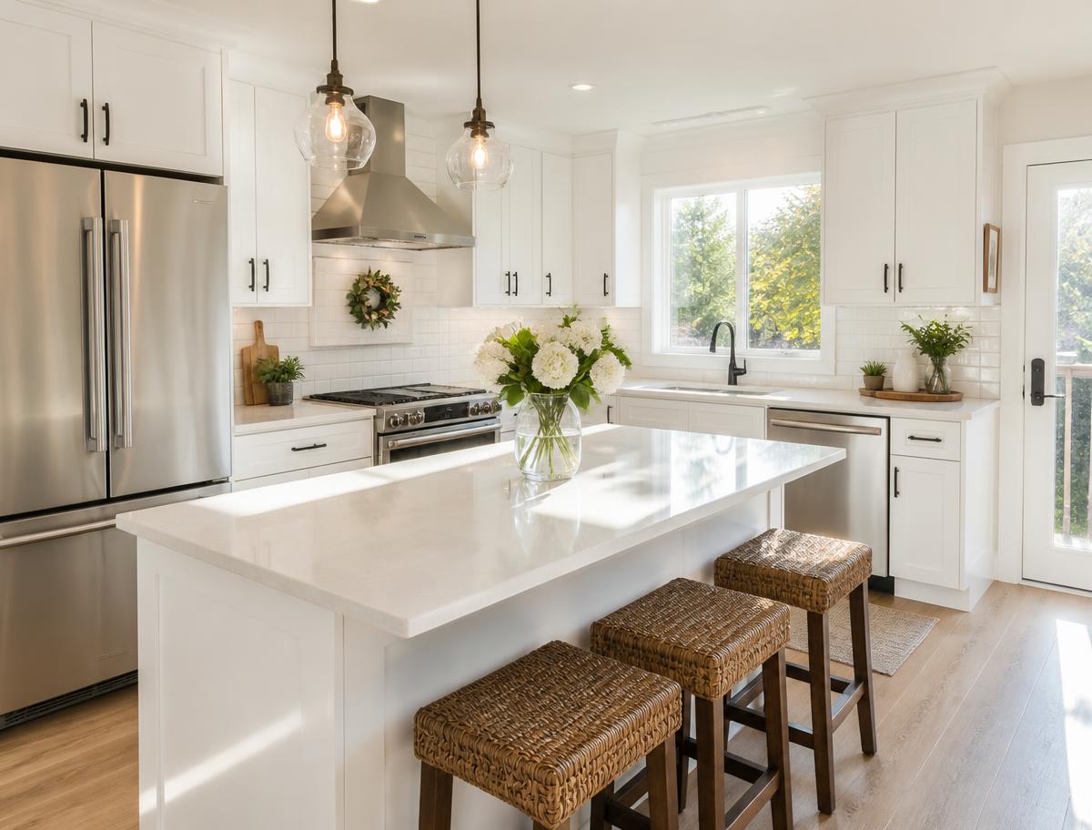 Bright, spotless kitchen after a professional residential cleaning